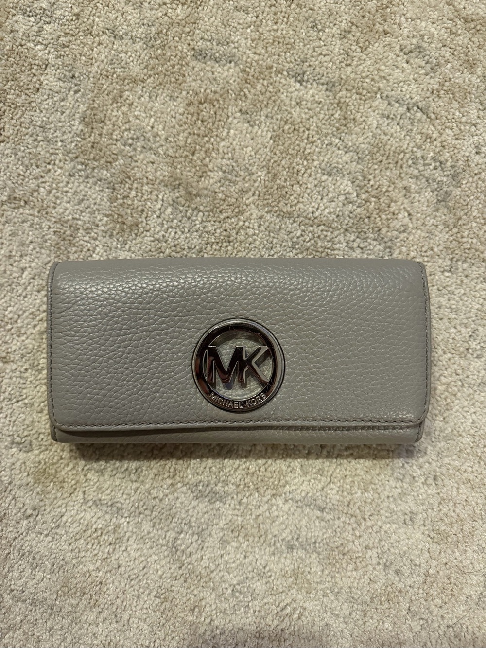 Michael Kors Gray Pebbled Leather MK Logo Continental Wallet